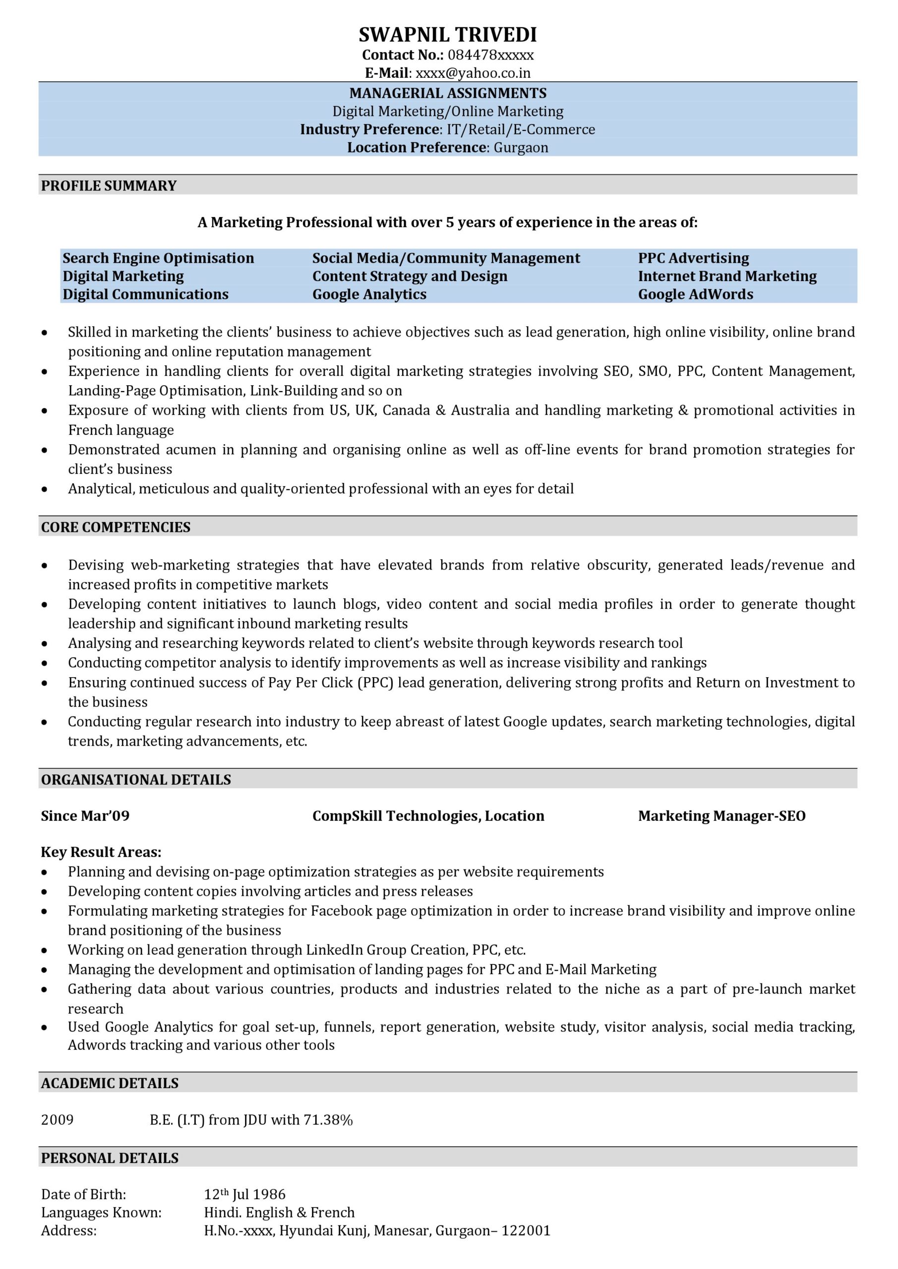 Seo resume
