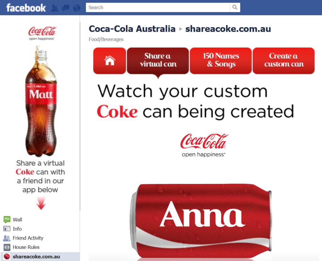 Coca cola 'share a coke' campaign