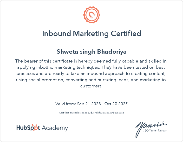 Hubspot Inbound Marketing Certificate