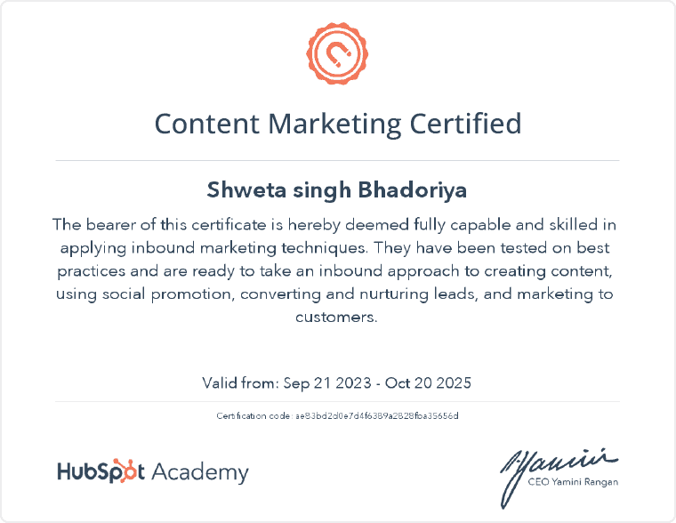 Hubspot Content Marketing Certification