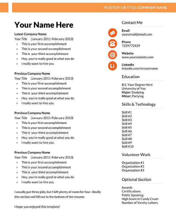 Digital marketing resume with all resume components