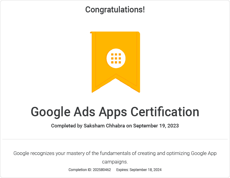Google Ads Apps Certification