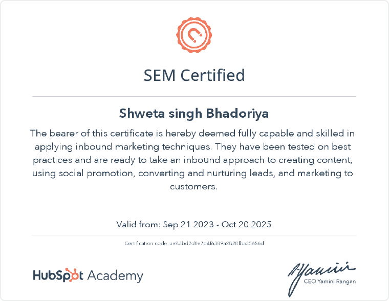 Hubspot Search Engine Marketing Certification