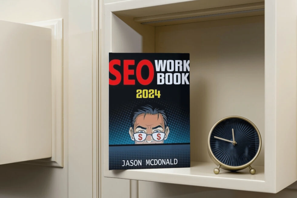 Seo workbook 2024 cover with comic-style illustration of author jason mcdonald